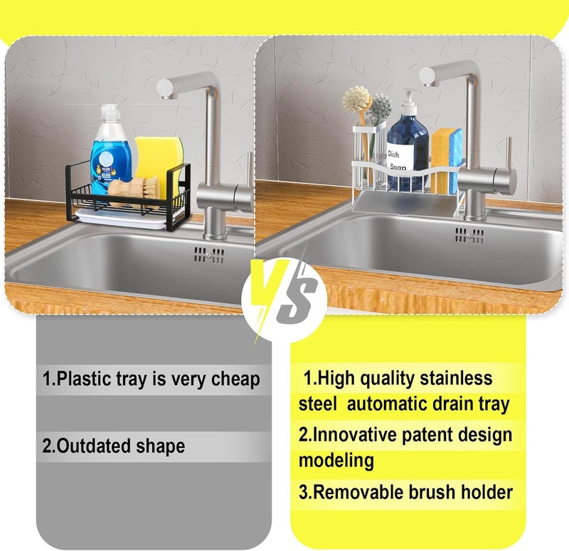 Fssvcd Maifan Sink Caddy Sponge Holder for Kitchen with Brush Holder and Stainless Steel Self Drain Tray, Rustproof Kitchen Sink Organizer for Sponge, Soap Dispenser Storage Accessories (Lacquer Silver) | Sponge Holder, Brush Holder, Self Drain Tray, Rustproof, Sponge, Soap Dispenser - Image 4